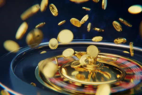 A glowing roulette wheel with cascading chips, symbolizing the engaging live and instant-win games available on 100JLPH.